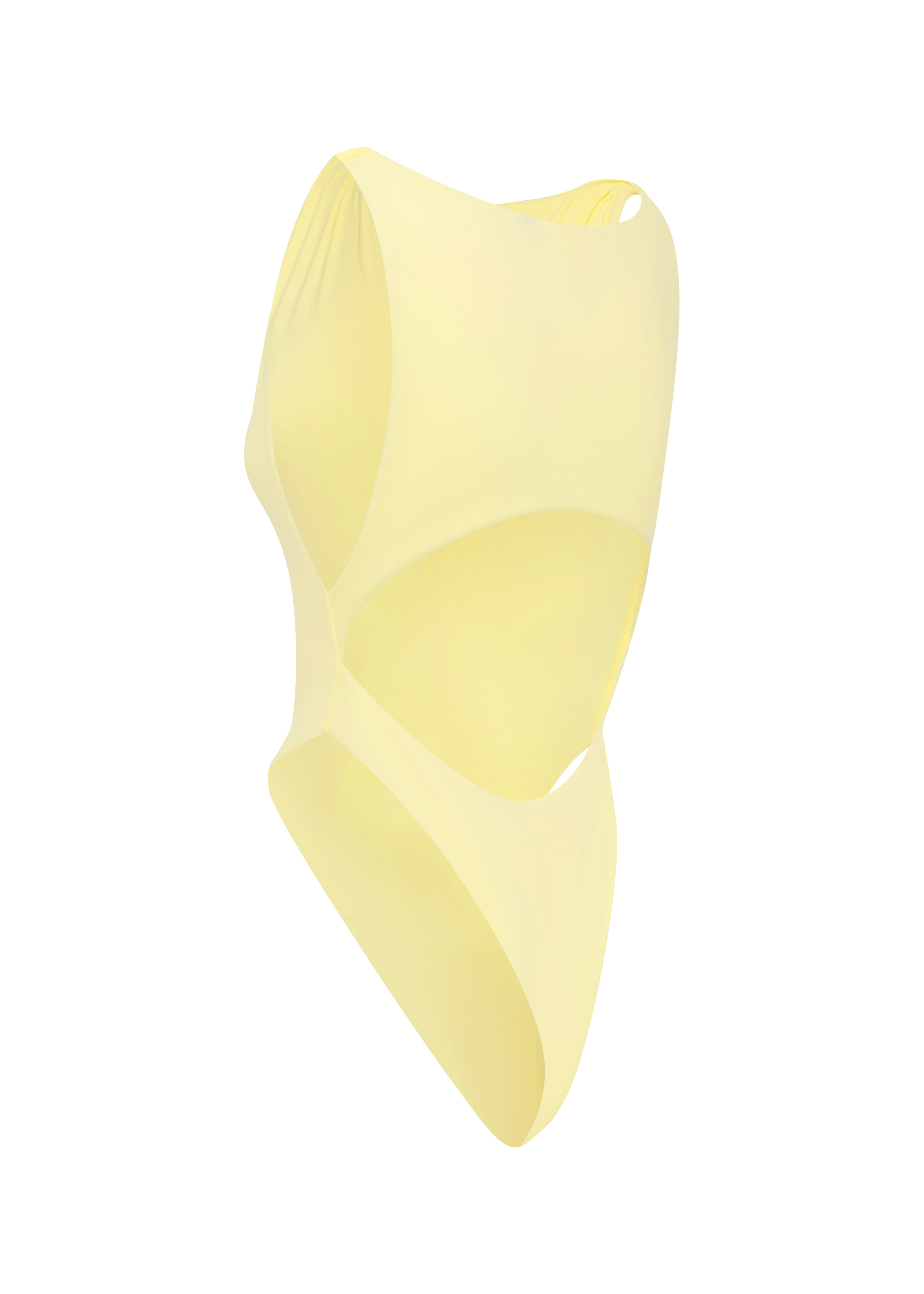 Back of swimsuit with cut out back on a white background