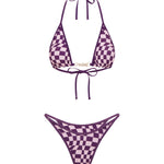 Purple checkered bikini set on a white background