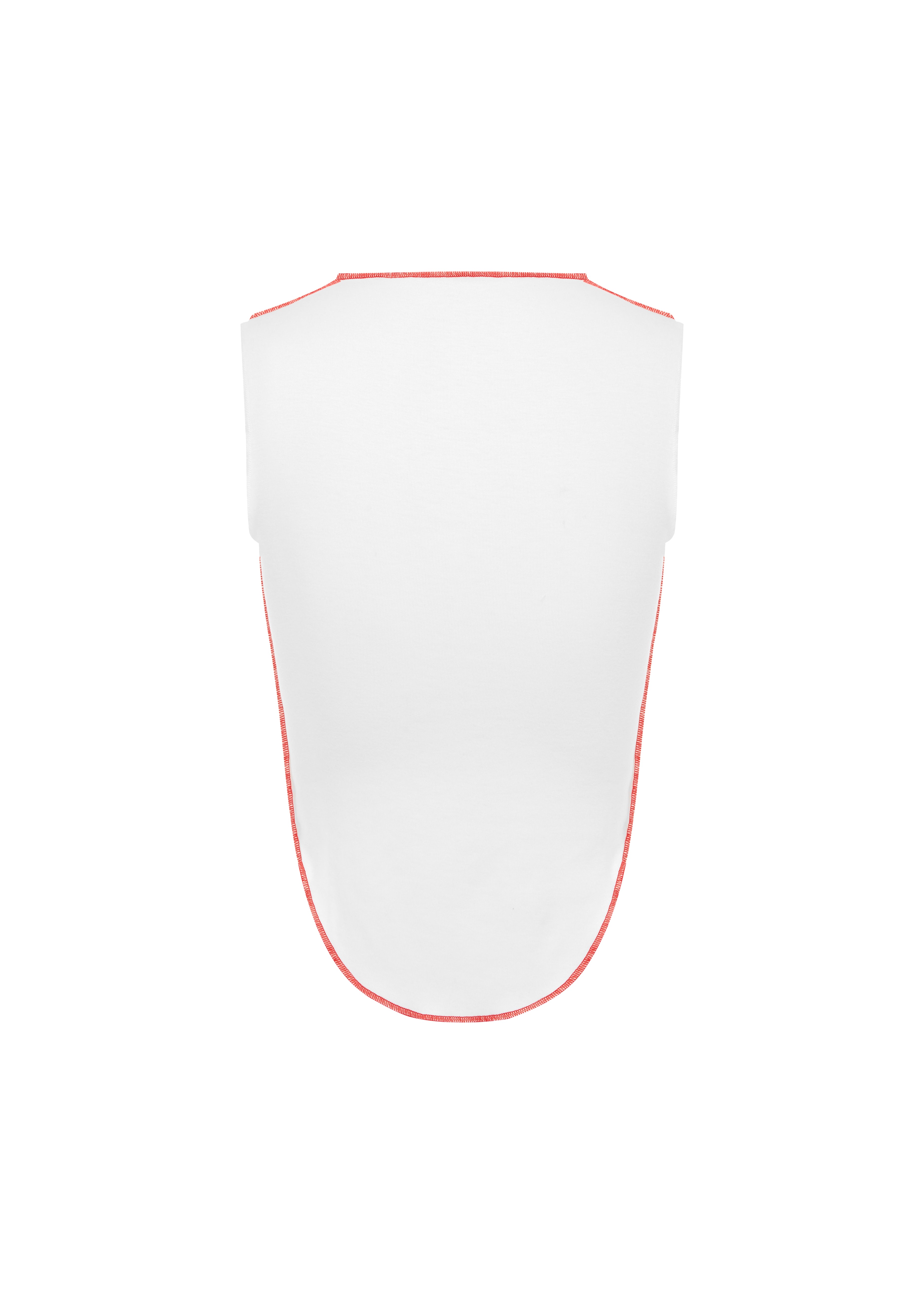 Back shot of white sleeveless tee on a white background.