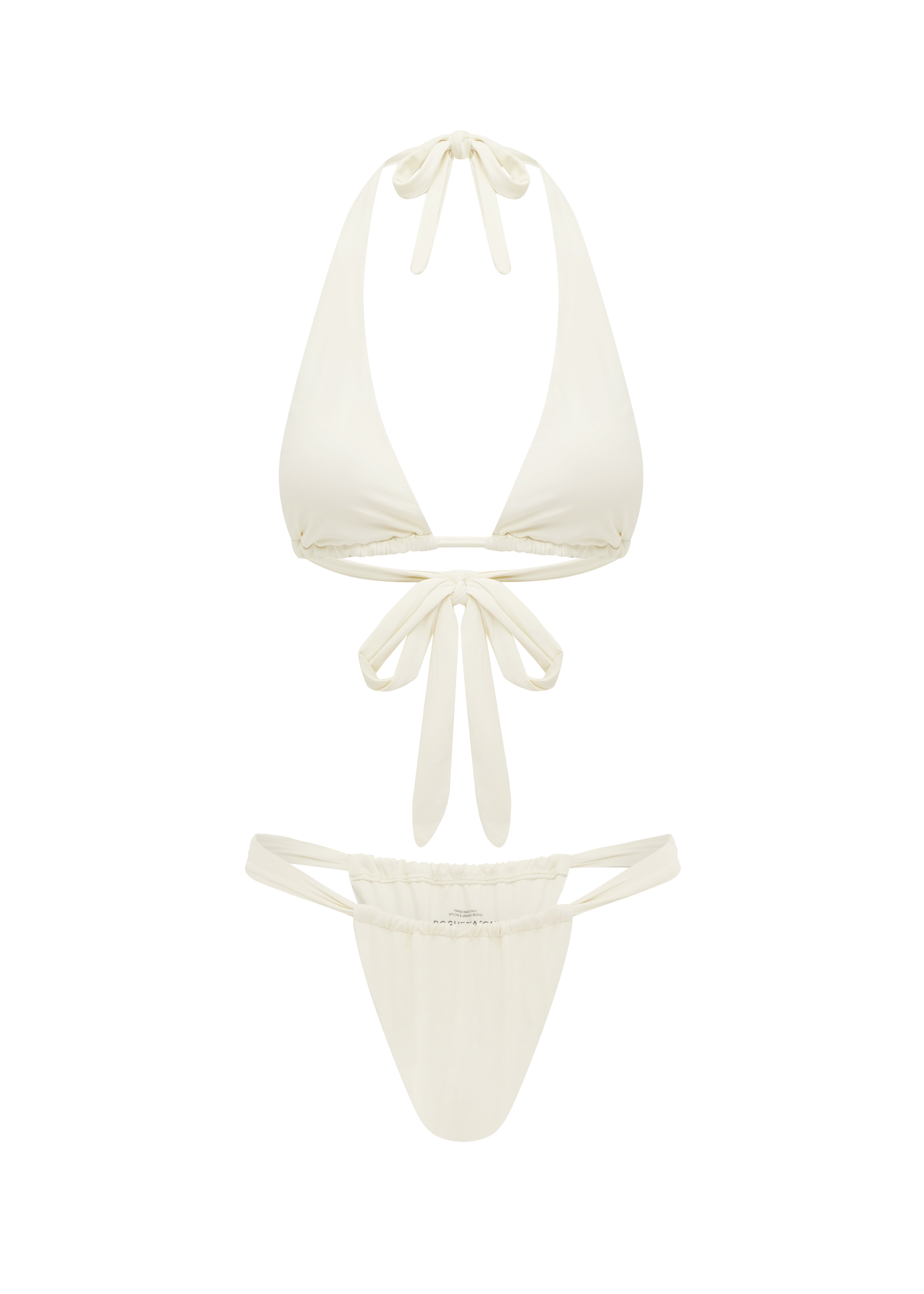 Ivory bikini on a white background.
