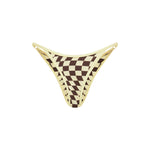 Checkered yellow and brown bikini bottom on a white background