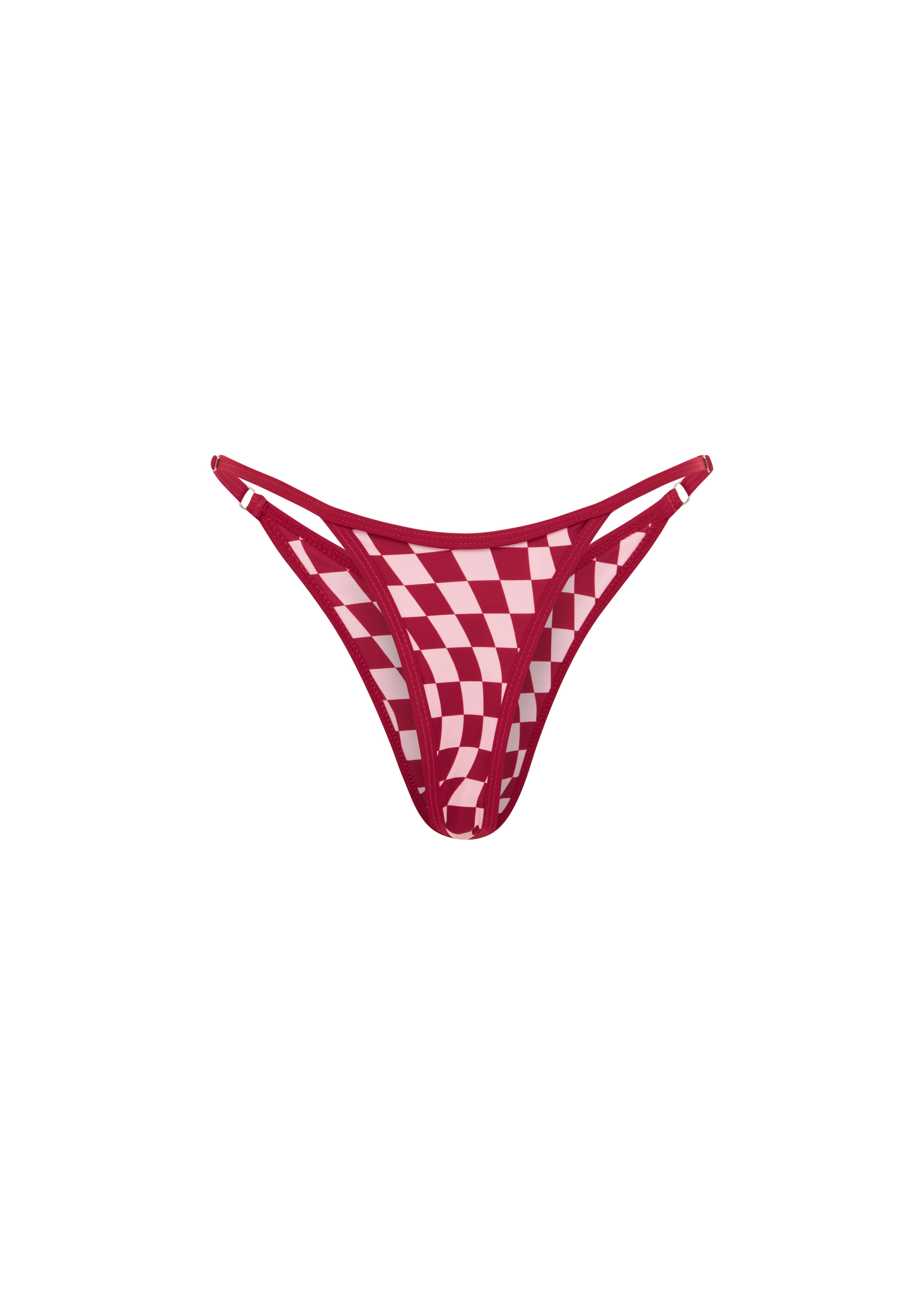 Red checkered bikini thong on a white background