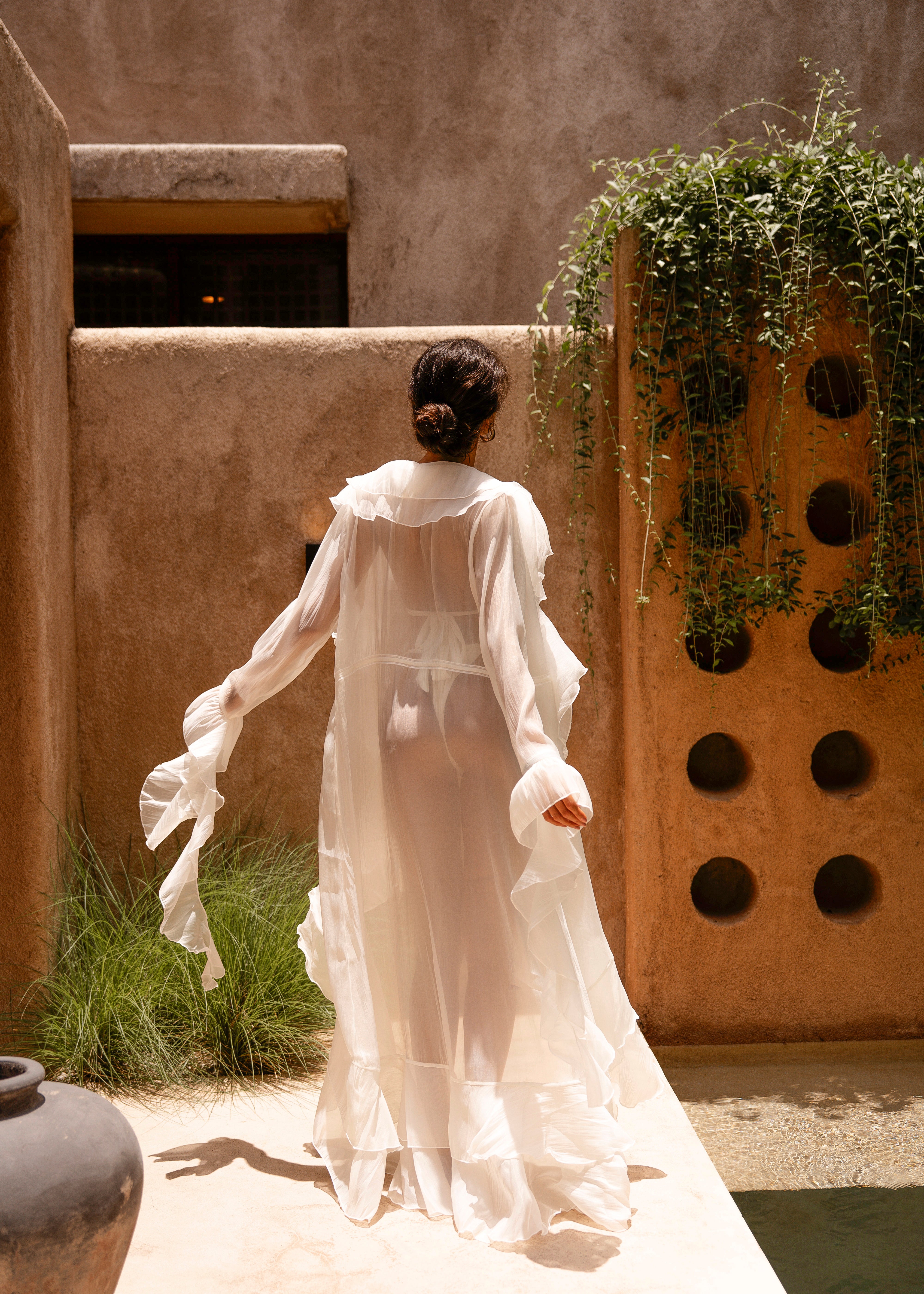 sheer dress sunlight Sheer-Sleeve Long Glitter Prom Dress: Eureka 9970 Rose Gold / XSmall
