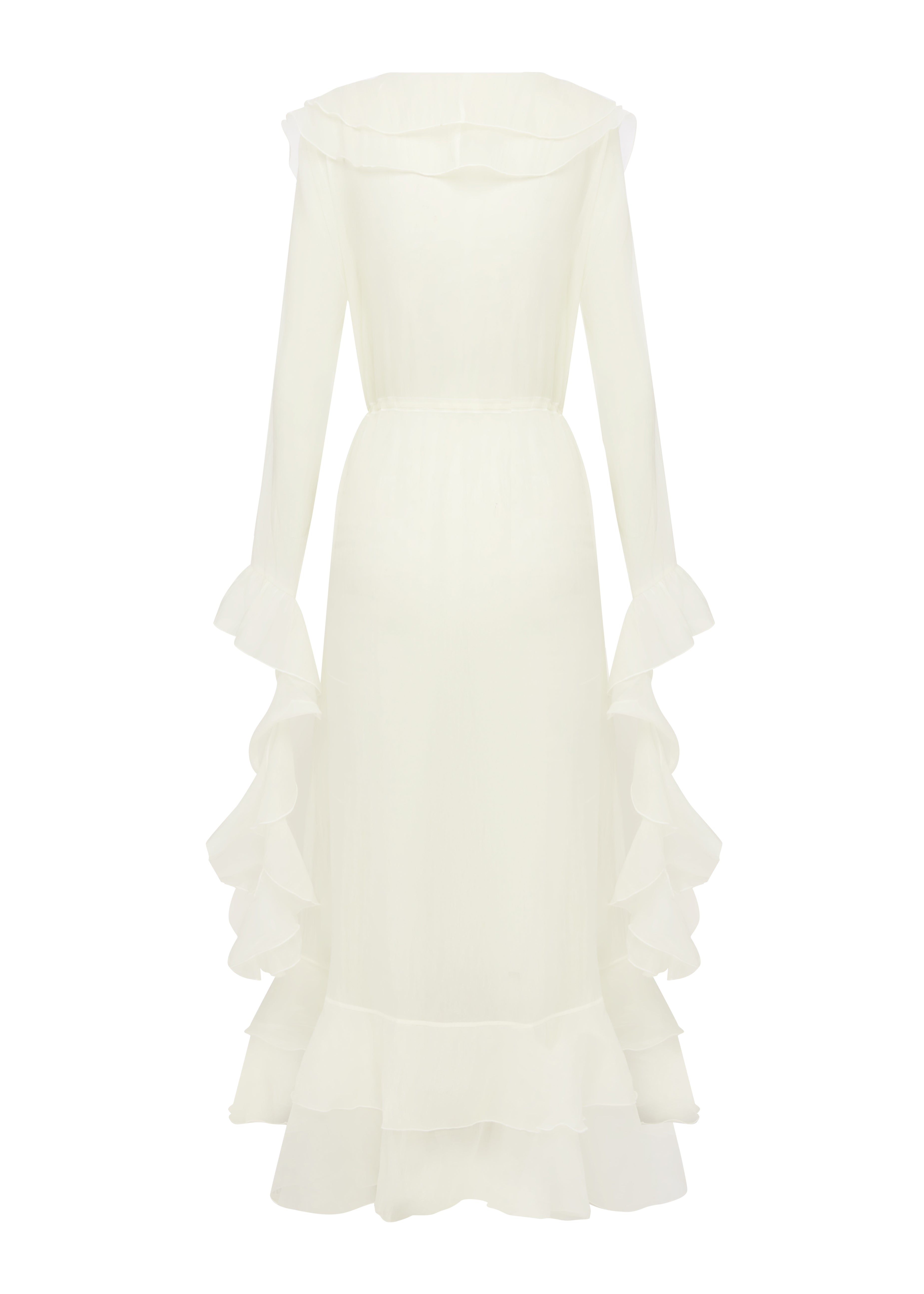 Ivory ruffled robe on a white background