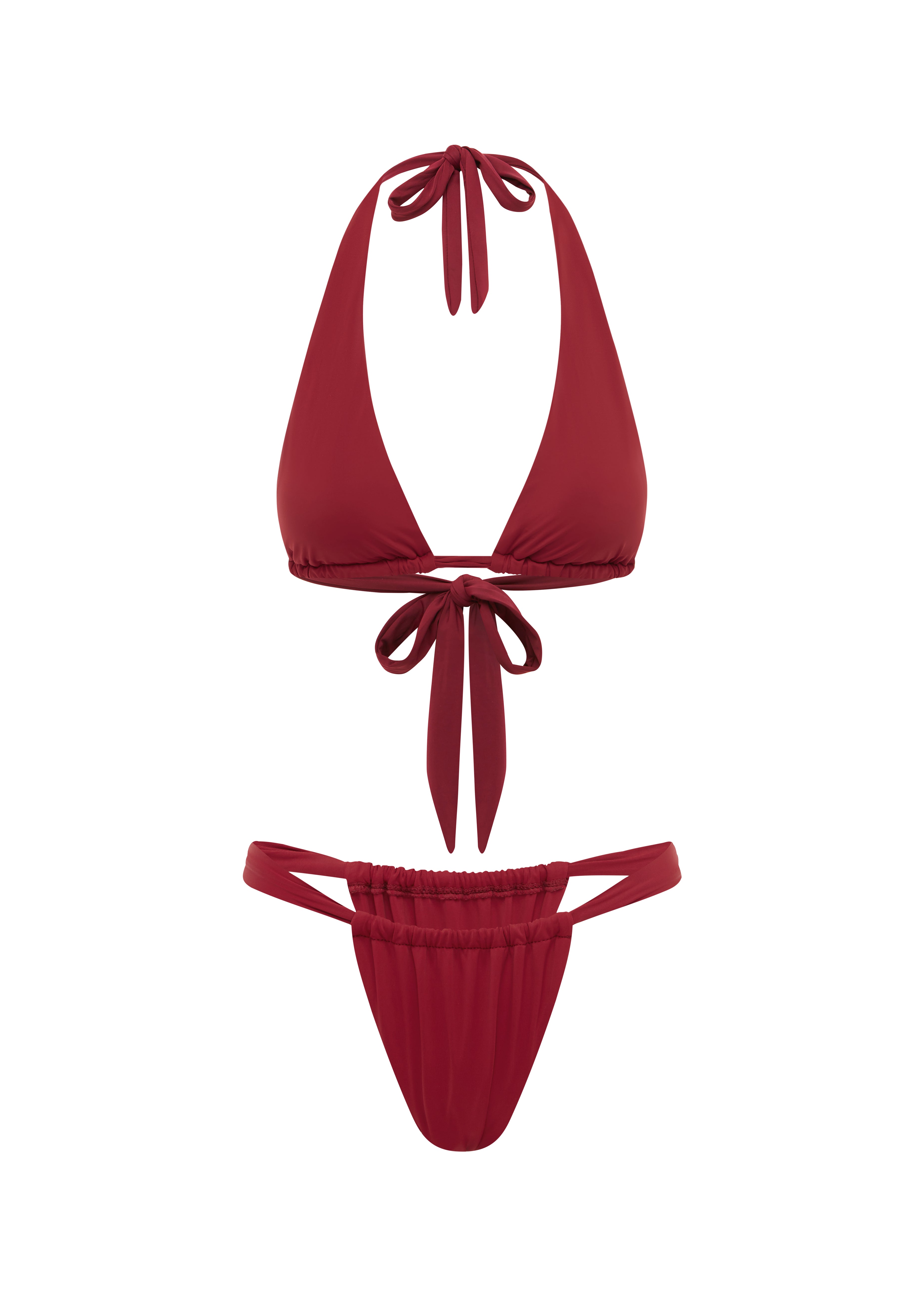 Red bikini set on a white background