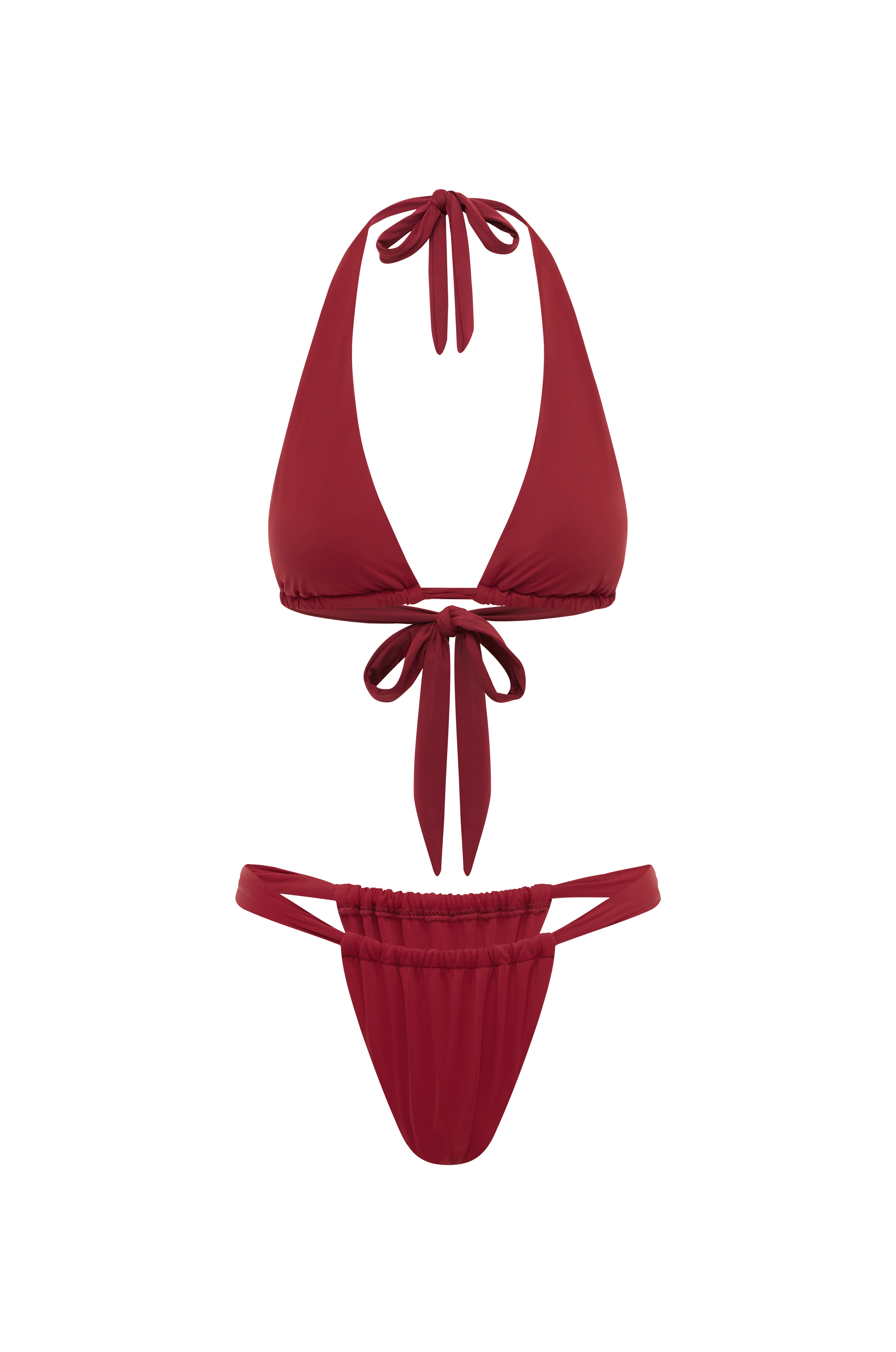 Red bikini set on a white background