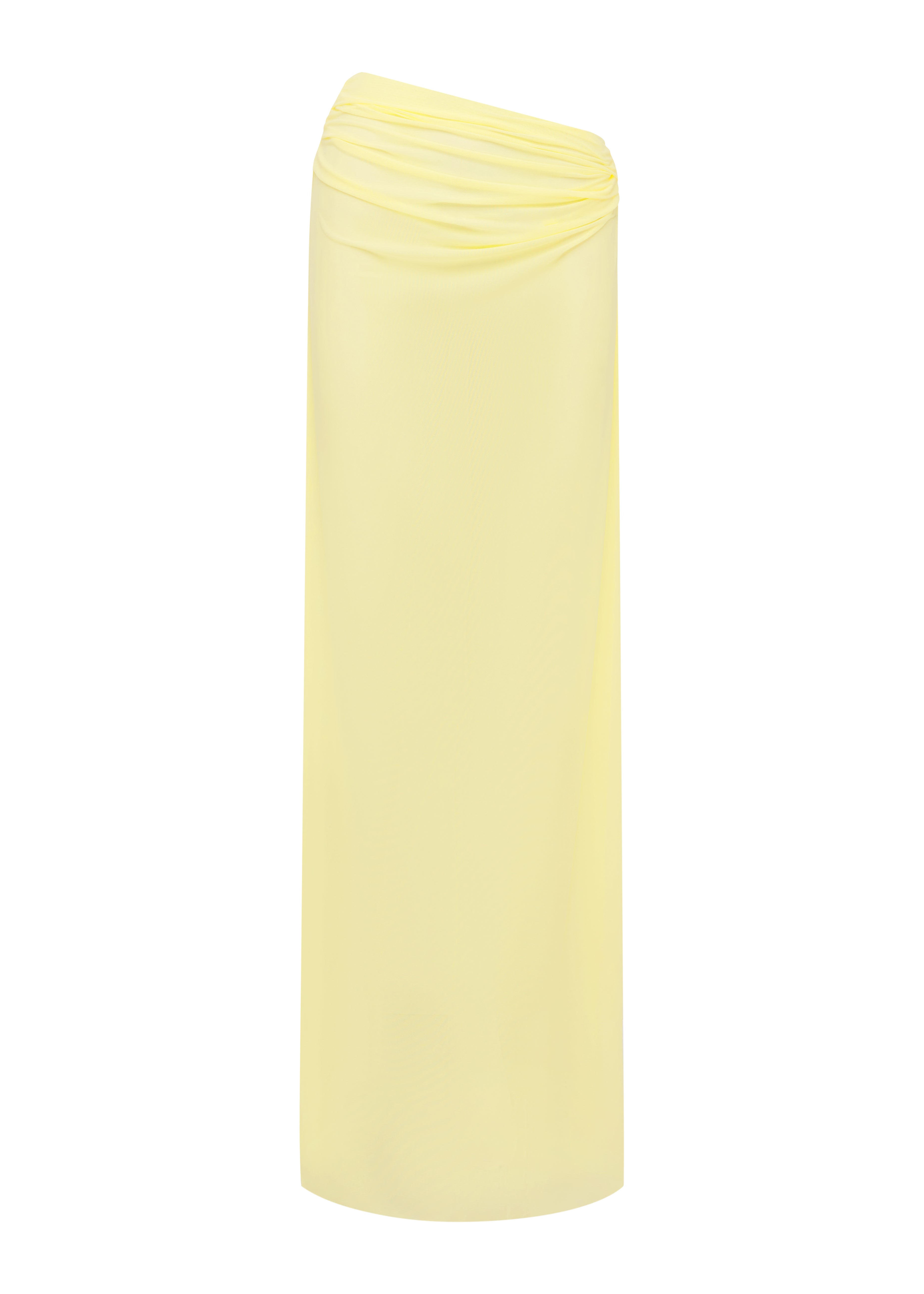 Yellow sheer maxi skirt on a white background