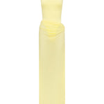 Yellow swimsuit with a matching sheer maxi skit on a white background