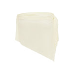 Backs shot of an Ivory ruched sheer mini skirt on a white background.