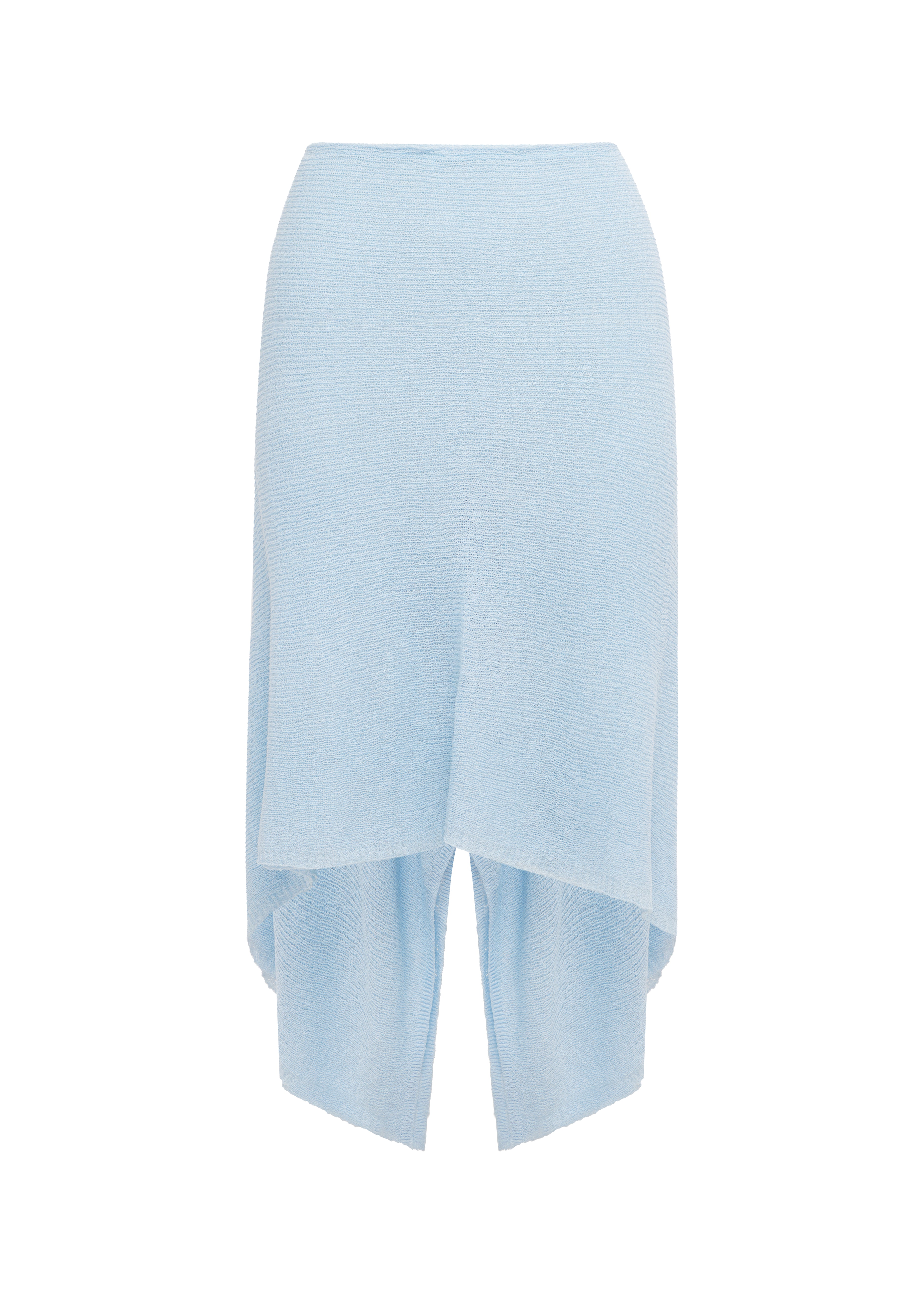 Light blue sheer midi skirt on a white background.