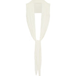Ivory knit draped top over a mannequin neck against a plain white background.