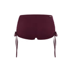 Micro burgundy shorts with side tie details, shown against a plain white background.