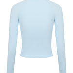 Baby  blue long-sleeve top, shown from the back on a plain white background.