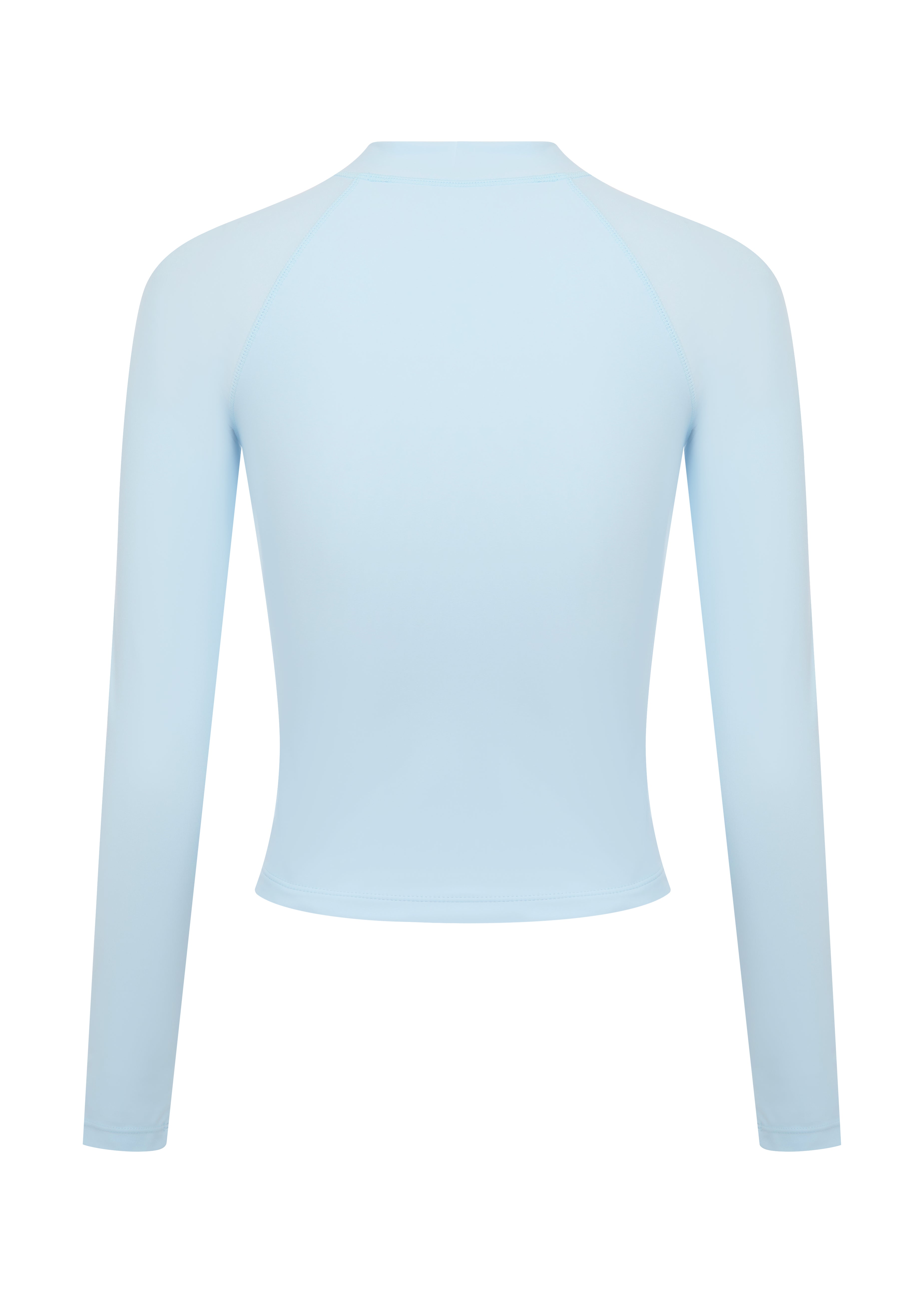 Baby  blue long-sleeve top, shown from the back on a plain white background.